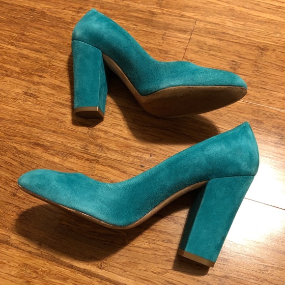 J. Crew Shoes - J. Crew suede leather pump chunky heels Sz 6.5 EUC
